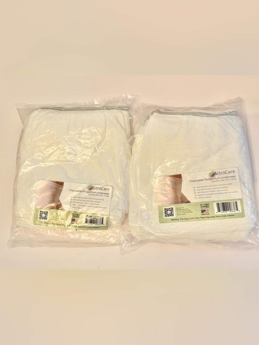 2)5-Pack Disposable, Postpartum and Incontinence, Seamless Mesh Underwear